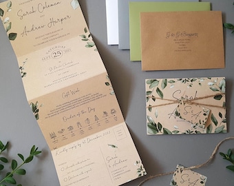 Rustic Eucalyptus Wedding Invitations - Concertina Botanical Luxury Wedding Invites With Tags, Rustic Twine & Choice of Envelopes