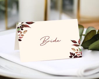 Burgundy Place Cards |  Guest Name Printing Included + Menu Choices | Autumn Wedding Place Settings | Any Colour Font | Name Place Cards
