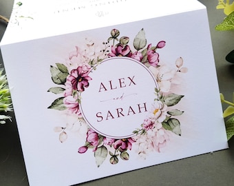 Pink Wedding Invitation Set  - Luxury Eucalyptus Concertina Trifold Wedding Invites With Tags, Rustic Twine & Envelopes - Peonies