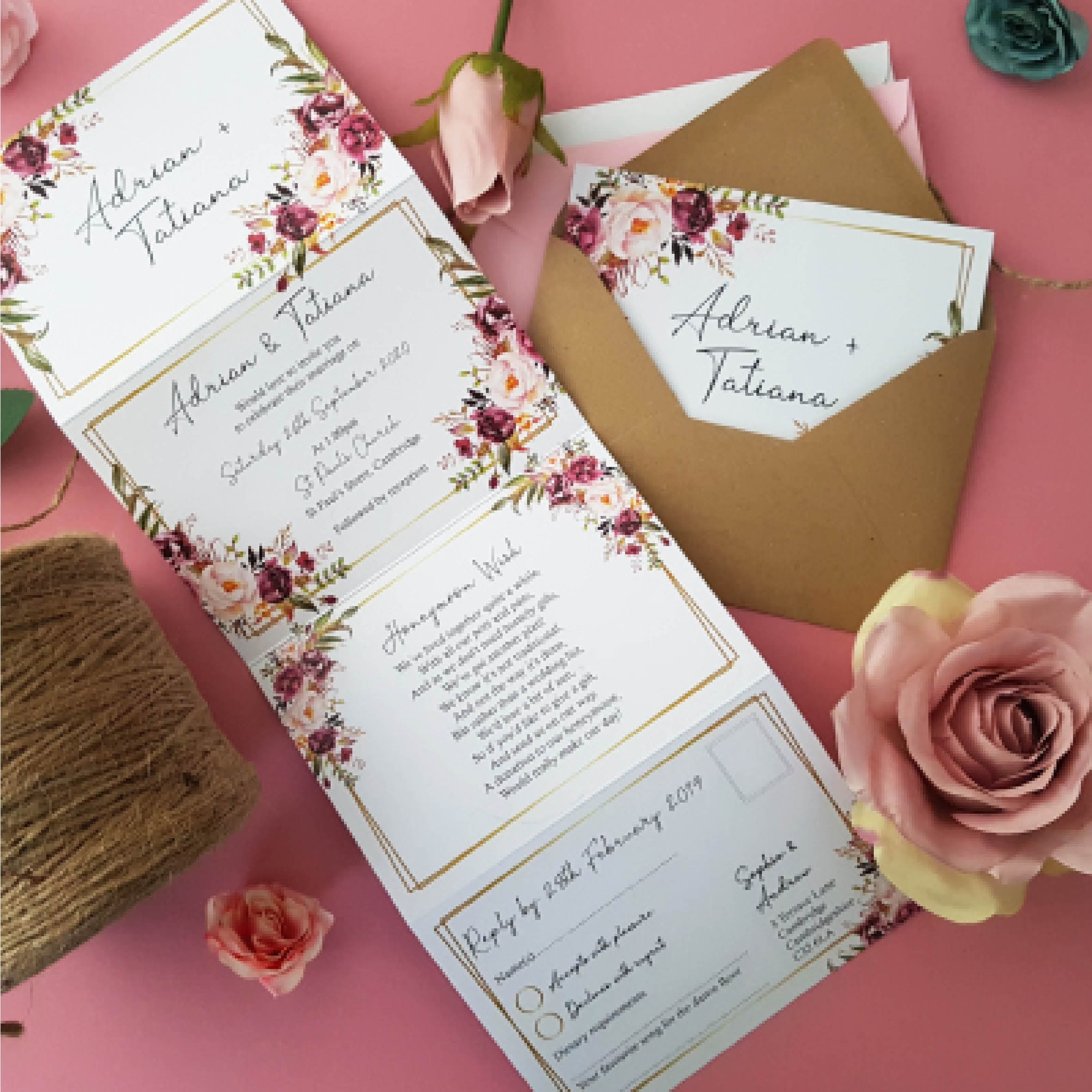 GARDEN BLUSH Rustic Evening Reception Invitation Foliage Budget Wedding Pink Eucalyptus Wedding Stationery Calligraphy Wedding Invites