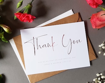 Wedding Thank You Cards With Envelopes - Any Thank You Message or Weddng Favour Message