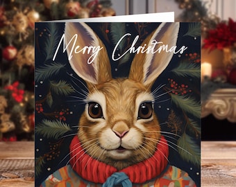 Christmas Card Pack of 4 - Hare Novelty Xmas Cards Designs | Includes Rustic Kraft Envelopes | Handmade Set of 4 unique designs