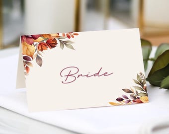 Autumn Place Cards |  Guest Name Printing Included + Menu Choices | Wedding Place Settings | Any Colour Font | Name Place Cards