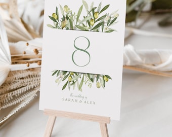 Olive Table numbers or Table Names | Any Colour Font | A5 double sided cards | Weddings | Dinner or Gala Event | Destination Wedding Abroad