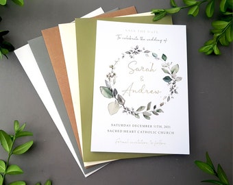 Eucalyptus Wreath Save the Date Cards or Save the Evening or Weekend With Envelopes - Save the Dates Wedding Announcement