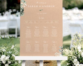 Rustic Baby's Breath Gypsophila Greenery Wedding Seating Chart, A1, A2 or A3 Personalised Table Plan, Wedding Decor, Table Planner, Sign