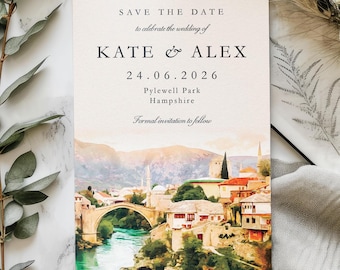 DIGITAL Venue Save the Date Card, E-Invite Watercolour Wedding Save the Dates, Sketch Illustration Painting Drawing