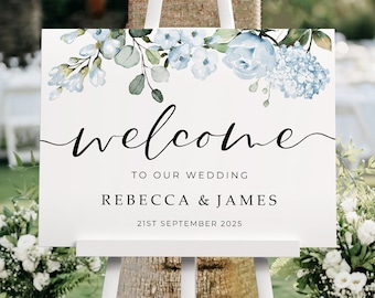 Wedding Welcome Sign, A1, A2 Personalised Wedding Signs, Wedding Decor, Wedding Gift, Welcome Wedding Board, Cornflower Blue Wedding Sign
