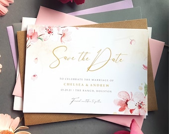 Cherry Blossom Save the Date Cards Or Save the Evening or Weekend With Envelopes - Any Colour or Message - Floral Save the Date Wedding Card