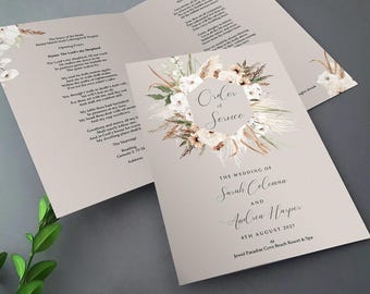 Boho Order of Service  | Order of the Day | Wedding Programmes | Neutrals | Nude