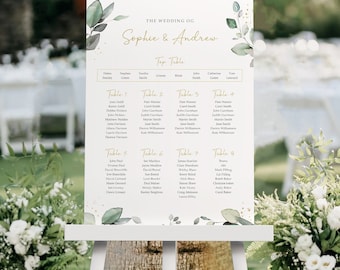 Eucalyptus Wedding Seating Chart, A1, A2 Personalised Wedding Table Plan, Wedding Decor, Table Planner, Seating Chart Sign