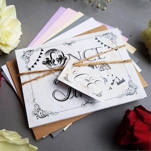 Fairytale Wedding Invitation Set , Concertina Wedding Invites - Rustic Storybook Wedding Invites or Reception Invitation With Envelopes