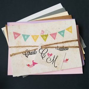 Set di inviti per matrimonio con bandierine - Trifold rustico vintage a fisarmonica con buste, set di inviti per matrimonio in carta kraft