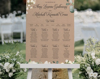 Rustic White Floral Wedding Seating Chart, A1, A2 Personalised Wedding Table Plan, Wedding Decor, Table Planner, Seating Chart Sign