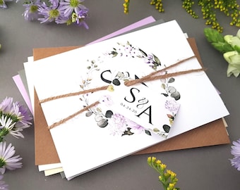 Lilac Wedding Invitation Set  - Concertina Trifold Wedding Invites With Tags, Rustic Twine & Envelopes