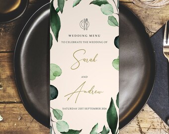 Botanical Personalised Wedding Menus - DL Size Menus - Personalised Wedding Menus for the venue - Wedding Table Decorations - Eucalyptus