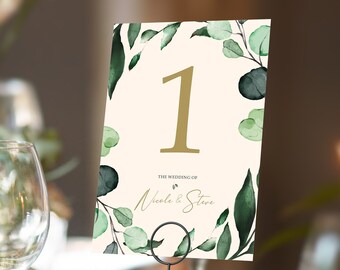 Botanical Greenery Table numbers or Table Names | Any Colour Font | A5 double sided cards | Weddings | Dinner or Gala Event
