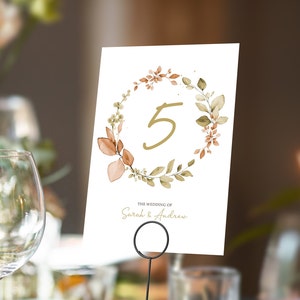 Numéros de table ou noms de table | Eucalyptus avec police de n'importe quelle couleur | Cartes recto-verso A5 | Mariages | Dîner ou gala