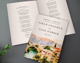 Venue Order of Service for Wedding | Watercolour of your image | Order of the Day | A4 to A5 Wedding Program or booklet | Civil Weddings