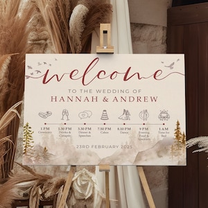 Autumn Forest Order of the Day Wedding Welcome Sign in Any Colour, A1, A2 Personalised Wedding Signs, Welcome Wedding Board, Wedding Sign