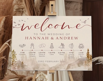 Autumn Forest Order of the Day Wedding Welcome Sign in Any Colour, A1, A2 Personalised Wedding Signs, Welcome Wedding Board, Wedding Sign