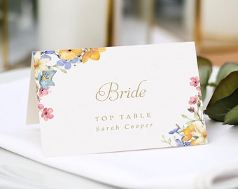 Garden Floral Place Cards | Colourful Watercolour Flowers | Wedding Place Settings Table Decor