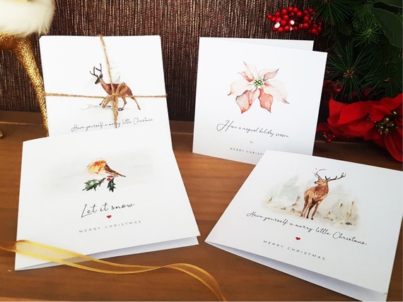 Pack Of Christmas Cards, Set of 6 Handmade Xmas Card Designs With Kraft envelopes