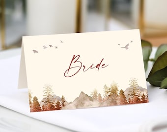 Autumn Fall Place Cards |  Guest Name Printing Included + Menu Choices | Forest Wedding Place Settings | Any Colour Font | Name Place Cards