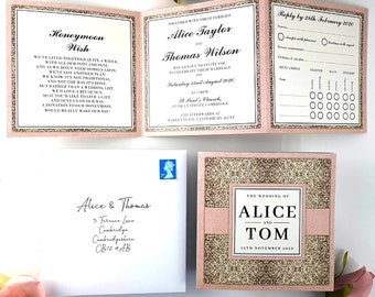 Glam Pink Wedding Invitation Set   - Tri-fold Luxury Wedding Invites - Sparkle Luxury Wedding Invites