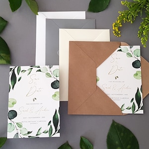 Biglietti Save the Date botanici con buste - o biglietti per cambio data - qualsiasi colore o messaggio - biglietto Save the Date per matrimonio