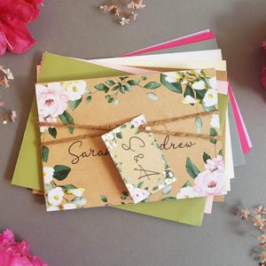 Rustic Wedding Invitation Set  -  Eucalyptus Blush + Greenery Concertina Trifold Luxury Wedding Invite With Tags, Rustic Twine & Envelopes
