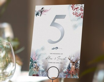 Winter Christmas Table numbers or Table Names | Any Colour Font | A5 double sided cards | Weddings | Dinner or Gala Event