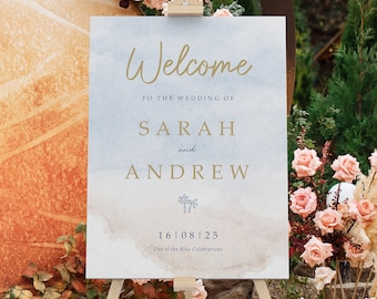 Beach Wedding Welcome Sign, A1, A2 Personalised Wedding Signs, Wedding Decor, Wedding Gift, Welcome Wedding Board - Sea and Sand