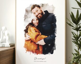 Watercolour Family Portrait From Photo | Wedding Photo, Couple photo, Wedding Venue, Pets | Personalised Painting Effect Art, Keepsake Gift
