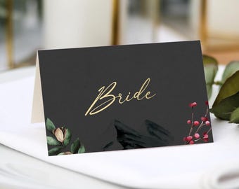 Winter Wedding Place Cards |  Guest Name Printing Included + Menu Choices | Wedding Place Settings | Any Colour Font | Name Place Cards