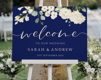 Wedding Welcome Sign, A1, A2 Personalised Wedding Signs, Wedding Decor, Wedding Gift, Welcome Wedding Board, Royal Blue Wedding Sign