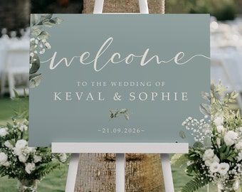 Baby's Breath Greenery Wedding Welcome Sign, A1, A2 Personalised Wedding Signs, Wedding Decor, Wedding Gift, Welcome Wedding Board