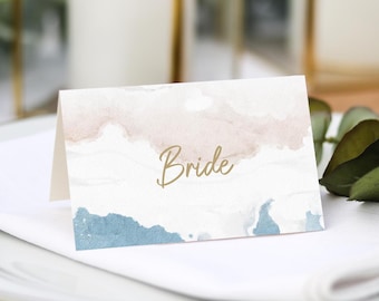 Beach Wedding Place Cards | Sand Sea Guest Name Printing Included + Menu Choices | Wedding Place Settings | Any Colour Font