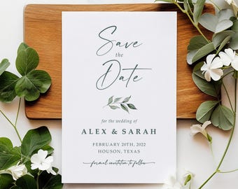 Greenery Save the Date Cards or Save the Evening with FREE Envelopes - Leafy Save the Dates card Wedding Announcement