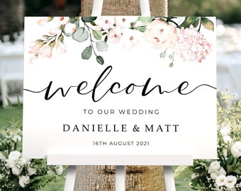 Blush Floral Wedding Welcome Sign, A1, A2 Personalised Wedding Signs, Wedding Decor, Wedding Gift, Welcome Wedding Board