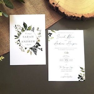 Greenery Wedding Invitation Set or Evening Invitation, Reception Invites Including Envelopes, A6 Flat Card Wedding Invites