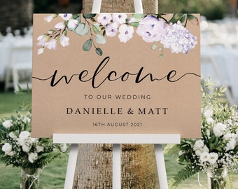 Lilac Kraft Wedding Welcome Sign, A1, A2 Personalised Wedding Signs, Wedding Decor, Wedding Gift, Welcome Wedding Board,  Wedding Sign