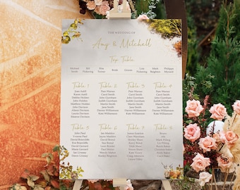 Autumn forest Wedding Seating Chart, A1, A2 Personalised Wedding Table Plan, Wedding Decor, Wedding Gift, Table Planner, Seating Chart Sign
