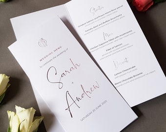 Personalised Wedding Menus - Folded Menus - Personalised Wedding Menus for the venue - Wedding Table Decorations - Wedding Decor