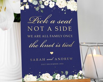Wedding Sign - Navy - Pick a Seat, the knot is tied on A1, A2, A3, A4 or A5 Printed on Card