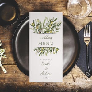 Olive Hochzeitsmenüs - Menüs in DL-Größe - Personalisierte Hochzeitsmenüs für den Veranstaltungsort - Hochzeit Tischdekoration - Hochzeitsdeko