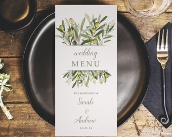 Olive Wedding Menus - DL Size Menus - Personalised Wedding Menus for the venue - Wedding Table Decorations - Wedding Decor