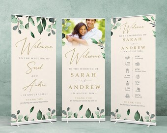 Botanical Wedding Pop Up Roller Banner With Stand | Order of Day Welcome Banner | Personalised Wedding Sign, Welcome Wedding Sign