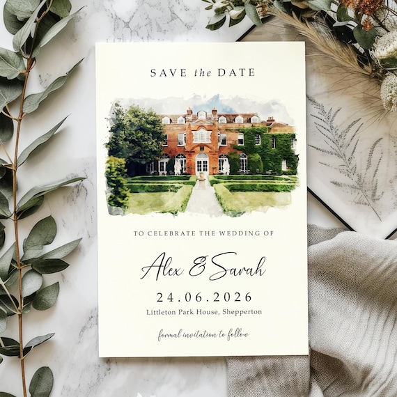 DIGITAL Venue Save the Date Card, E-Invite Watercolour Wedding Save the Dates, Sketch Illustration Painting Drawing