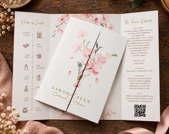 Cherry Blossom Wedding Invitations with FREE envelopes |  Gatefold Wedding Invites Set